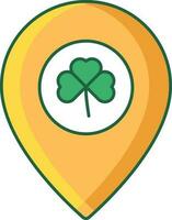 Location Pin With Shamrock Leaf Icon In Green And Yellow Color. vector