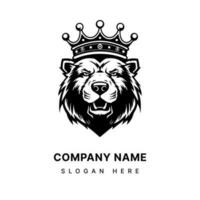 bear wearing a crown hand drawn logo design illustration vector