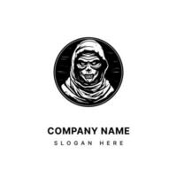 Creepy mummy hand drawn logo design illustration, perfect for Halloween events, horror themed projects, and spooky merchandise. Mysterious, eerie, and unforgettable. vector