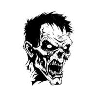 Bring your brand to life with a spooky touch using this hand drawn logo design illustration featuring a creepy zombie. Perfect for haunted attractions and gaming logos vector