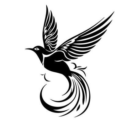 Majestic flying bird tribal tattoo design with intricate details and bold lines, representing freedom and strength. Perfect for body art enthusiasts.
