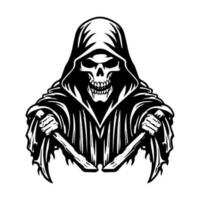 Captivating hand drawn depiction of the Grim Reaper, evoking a sense of intrigue and contemplation about the mysteries of life and the afterlife. vector