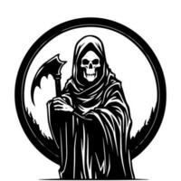 Intricately detailed hand drawn illustration of the Grim Reaper, embodying the dark allure of mortality and the unknown. vector
