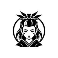 Exquisito mano dibujado logo diseño ilustración presentando un cautivador japonés geisha chica, radiante elegancia y gracia. vector