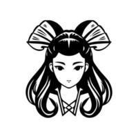 un fusión de tradicional y moderno estética, esta mano dibujado logo diseño retrata el seductor encanto de un japonés geisha muchacha. vector
