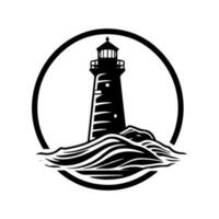 Hand drawn lighthouse logo design illustration, symbolizing strength, navigation, and a guiding light vector