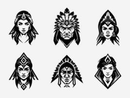 Authentic hand drawn illustration of a Native American Indian head, reflecting resilience, tradition, and reverence for ancestral roots vector