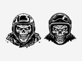 cráneo zombi vistiendo motocicleta motorista casco logo vector