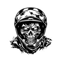 cráneo zombi vistiendo motocicleta motorista casco logo vector