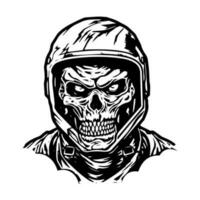 cráneo zombi vistiendo motocicleta motorista casco logo vector