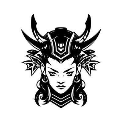 Eerie and captivating hand drawn illustration of a zombie samurai head, merging the realms of horror and ancient warrior spirit