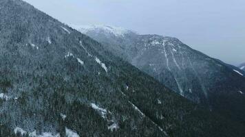 aéreo ver de invierno rocoso montañas en melancólico día. chiliwack video