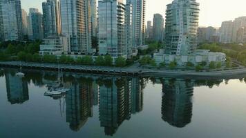 Aerial view of the skyscrapers in Downtown of Vancouver at dawn, Canada video