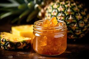 pineapple jam kitchen table professional food photography AI Generated photo