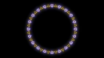 Magic six star circle glow blue yellow laser ring on the black screen video