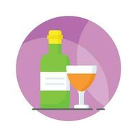 Wine glass with bottle showing vector of alcoholic drink in modern style