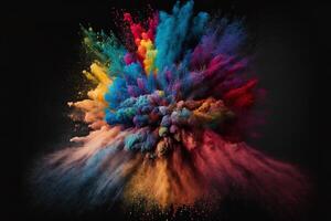 multicolored powder explosion on Black background.Colorful dust explode. Painted Holiday powder festival. Freeze motion of color powder exploding,throwing color powder on background. photo