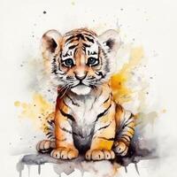 Watercolor tiger cub. photo