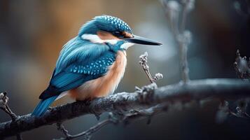 Kingfisher, Alcedo atthis, sitting on a branch. photo