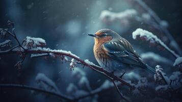Birds in the winter forest. Birds in the winter forest. Birds in the winter forest. photo