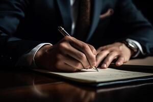 Close up, businessman signing business deal contract. photo