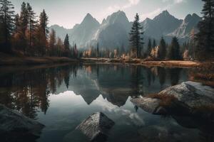 fantástico otoño ver de desangrado lago. popular viaje destino en Eslovenia, Europa. belleza mundo. generativo ai foto