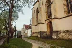 A beautiful medieval citadel city of Sighisoara in the heart of Romania, Transylvania travel destination in Eastern Europe. photo