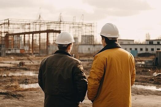 Engineer and Architect at the Construction Site. Engineering and Architecture Concept. photo