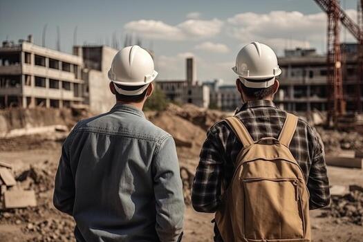 Engineer and Architect at the Construction Site. Engineering and Architecture Concept. photo