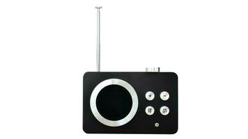 Retro style portable vintage transistor radio receiver, nostalgia, isolated white background with clipping path, tuning function with AM and FM frequency station photo