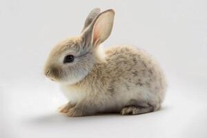 Front view of cute baby rabbits on white background , Little cute rabbits sitting with Lovely action on white, photo