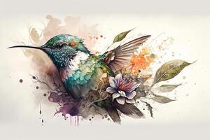 volador colibrí, hermosa pequeño rápido pájaro. generativo ai acuarela ilustración foto