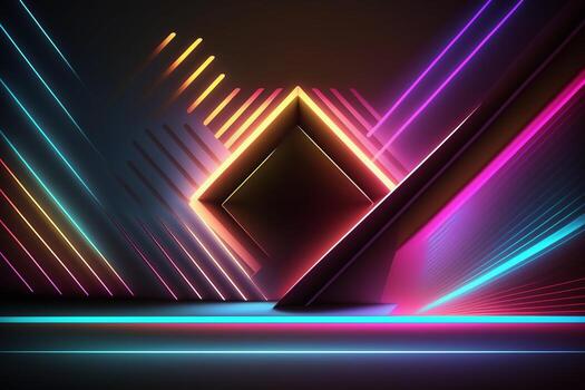 Neon geometric glowing background, multicolored lines abstraction. photo