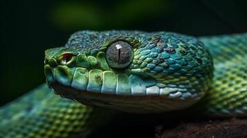 Wild Nature Poisonous Viper Tongue Spiral Snakes in close up portrait generated by ai photo