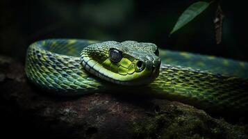 Wild Nature Poisonous Viper Tongue Spiral Snakes in close up portrait generated by ai photo