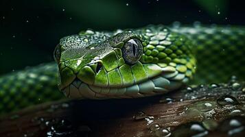 Wild Nature Poisonous Viper Tongue Spiral Snakes in close up portrait generated by ai photo