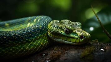 Wild Nature Poisonous Viper Tongue Spiral Snakes in close up portrait generated by ai photo