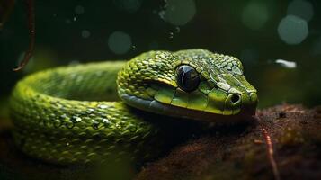 Wild Nature Poisonous Viper Tongue Spiral Snakes in close up portrait generated by ai photo