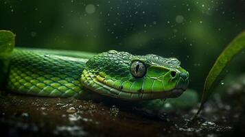 Wild Nature Poisonous Viper Tongue Spiral Snakes in close up portrait generated by ai photo