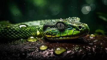 Wild Nature Poisonous Viper Tongue Spiral Snakes in close up portrait generated by ai photo