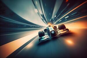 Front view of formula 1 racing car driving fast, motion blur. illustration photo