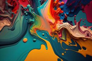 Liquid flowing paints, gouache colors mix colorful abstract background. Generative AI illustration photo