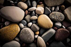 Close-up of decorated stones. Top view dark rocky background. illustration photo