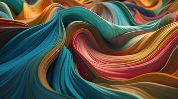 Abstract background with colorful smooth surface waves of cream texture or satin textile with flowing folds. Curve material modern wallpaper. Horizontal illustration for banner design. . photo