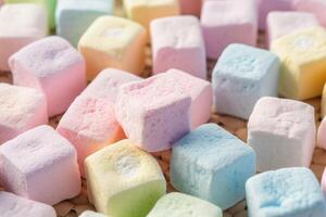 stock photo of colorfull marshmallow on the kitchen flat lay photography