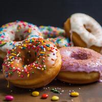 Donuts with icing sugar. . photo