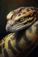 Snake portrait on dark background. photo