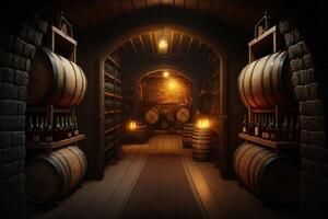 Alcohol barrel room interior, wine or whiskey , photo