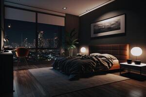 Art illustration of luxury penthouse living room interior, photo
