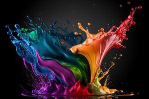 Abstract multi color paint explosion with splashes on black background. photo